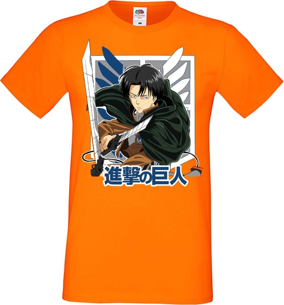 Herren T-Shirt Manga Anime Attack Anime On Titan Levi Ackerman 01 Levi Titan Attack, Man XL / Orange