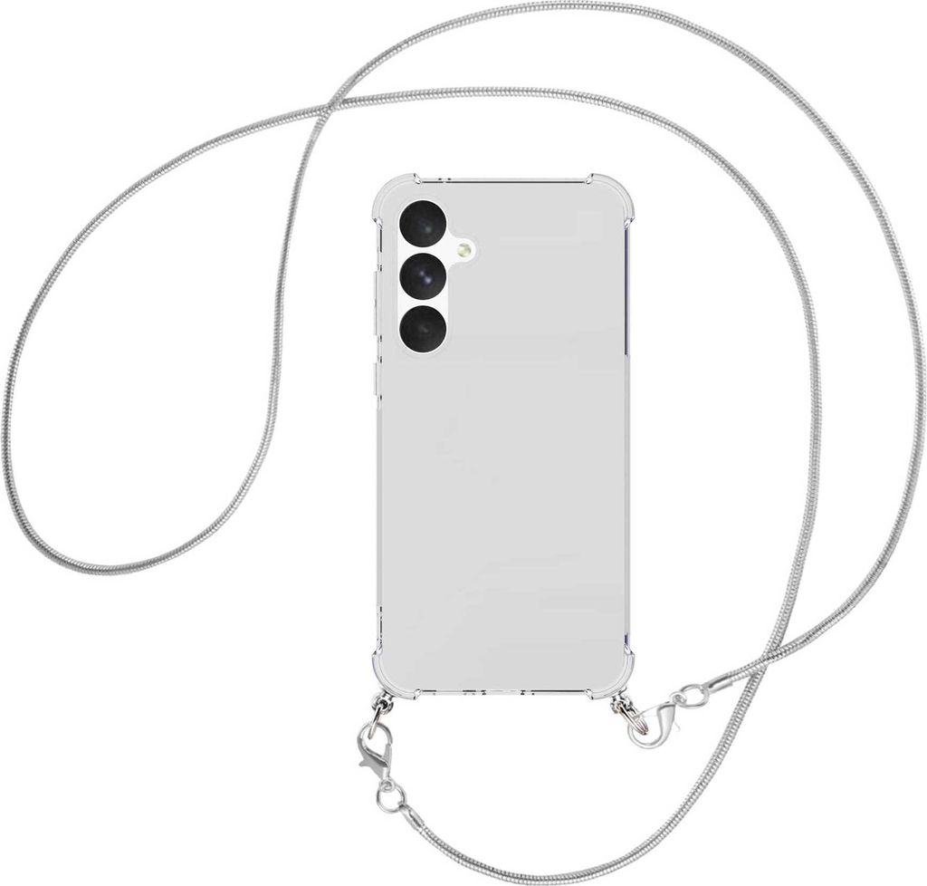 Handykette Backcover-Schutzhülle mit Band (Metall silberfarben) für Samsung Galaxy A55 5G - silberfarbene Snake-Kette