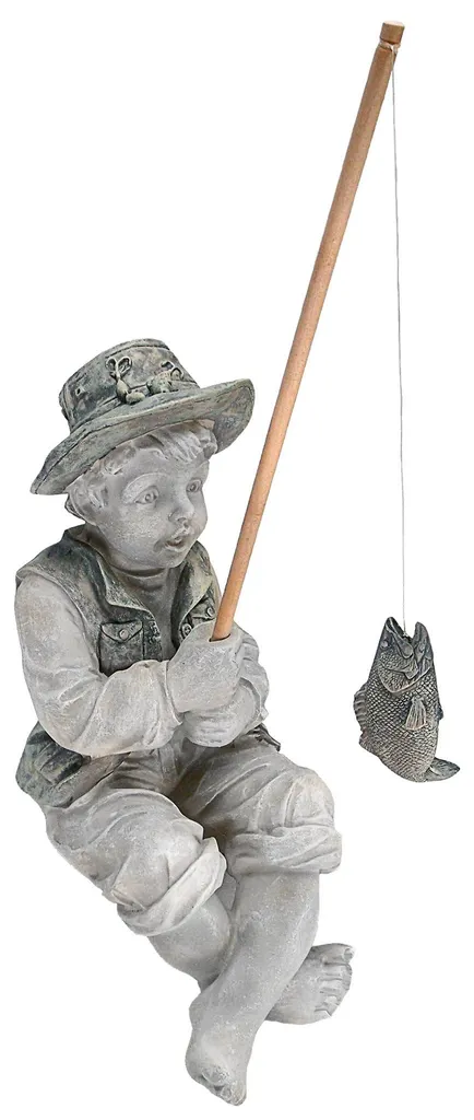 Statuette Frédéric au poisson marron 38cm pour décoration terrasse et séjour