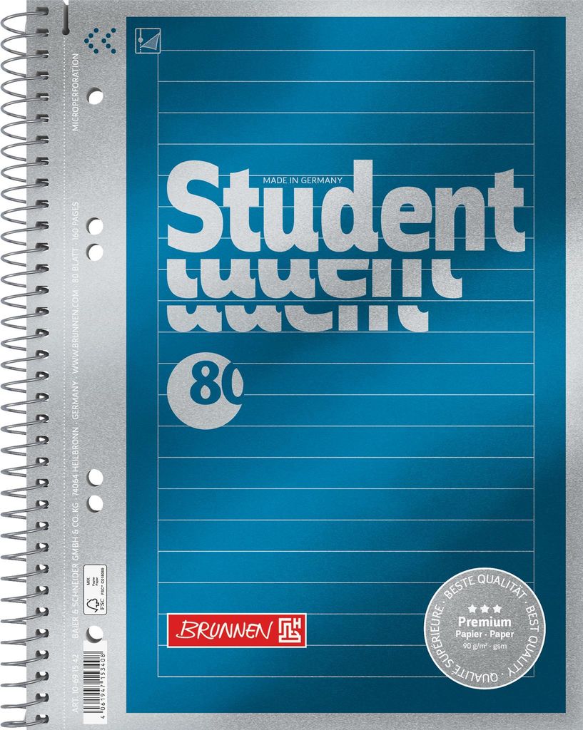 Brunnen Collegeblöcke Student Premium liniert DIN A5 Rand rundum 5 St.