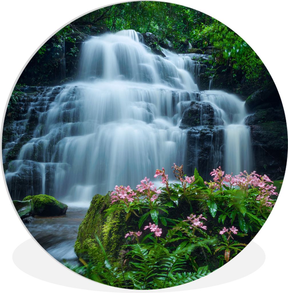 MuchoWow Rundes Wandbild - Runde Bilder Ein schöner Wasserfall inmitten der dichten Vegetation des Phu Hin Rong Kla-Nationalparks. Ø 60 cm Krei...