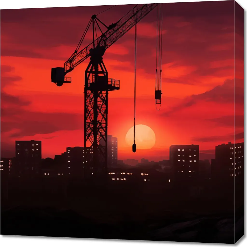 Quadro Tramonto sul Cantiere 70x70 cm - Idea Regalo Architetti Edilizia