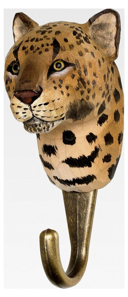 Haken Leopard - Handgeschnitzter Tierhaken aus Holz und Metall - Sammlung Afrikanischer Tiere