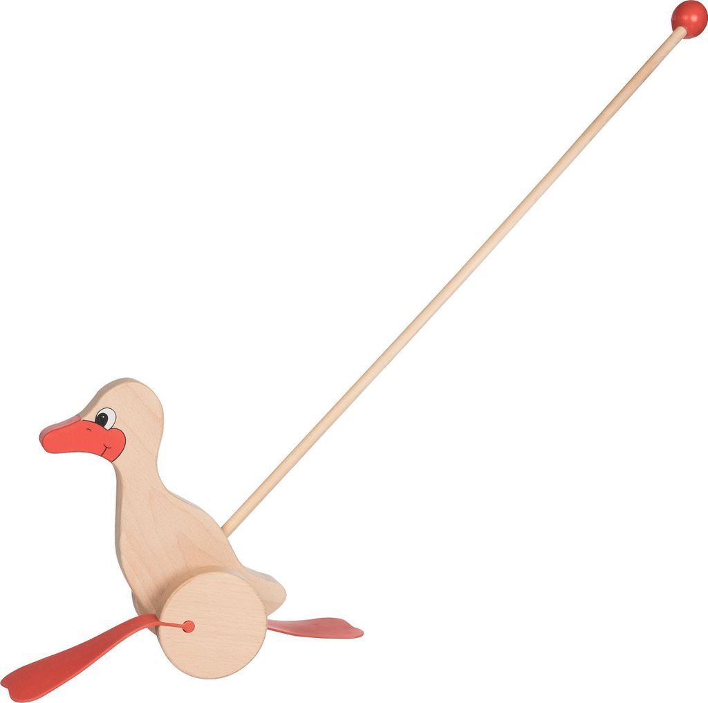 goki Schiebetier Ente Holz natur/rot 21x10x65cm
