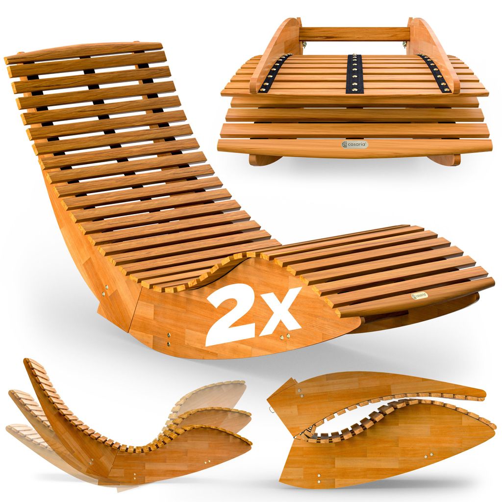 CASARIA® 2x Sonnenliege Klappbar Wetterfest Holz 160kg Produktbild 