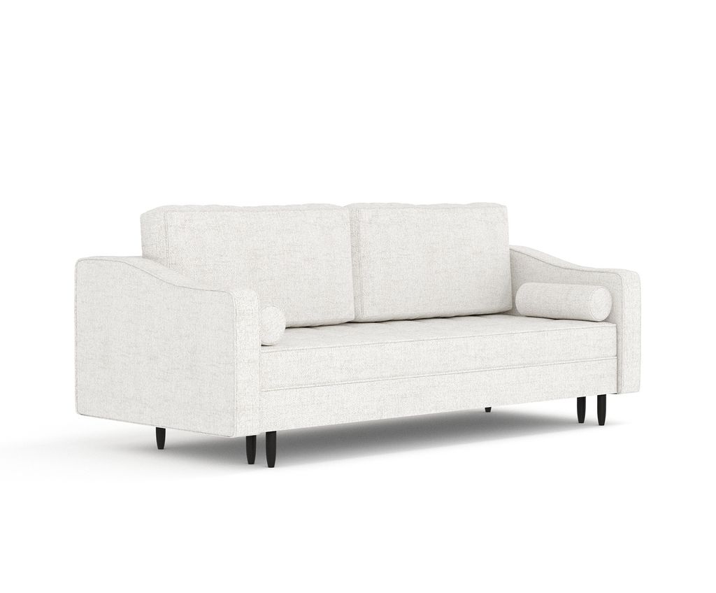Schlafsofa Livia Interiors Zyia 218x103 cm, Sofa mit Schlaffunktion und Bettkasten, 3-Personen Sofa, Sofabett, Hohe Beine, Webstoff Neve, Creme