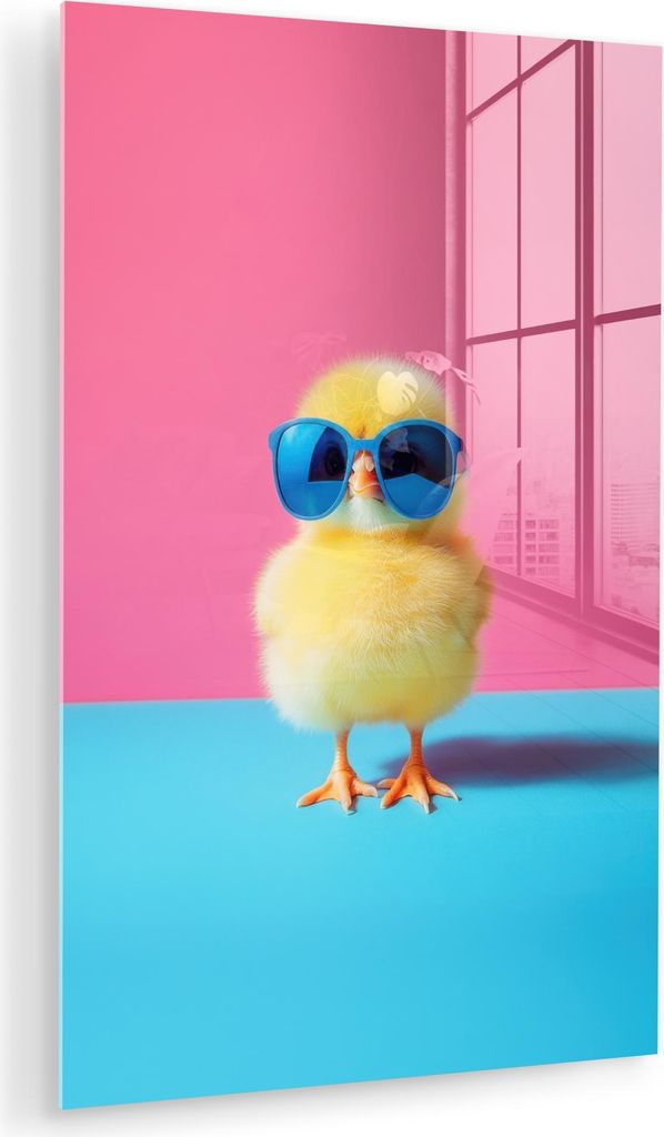 MuchoWow Glasbilder - Bilder auf Wandbild - Foto auf Glas Chick - Sonnenbrille - Blau 80x120 cm Wanddekoration aus Glas - Acrylglasbild - Acrylbild...