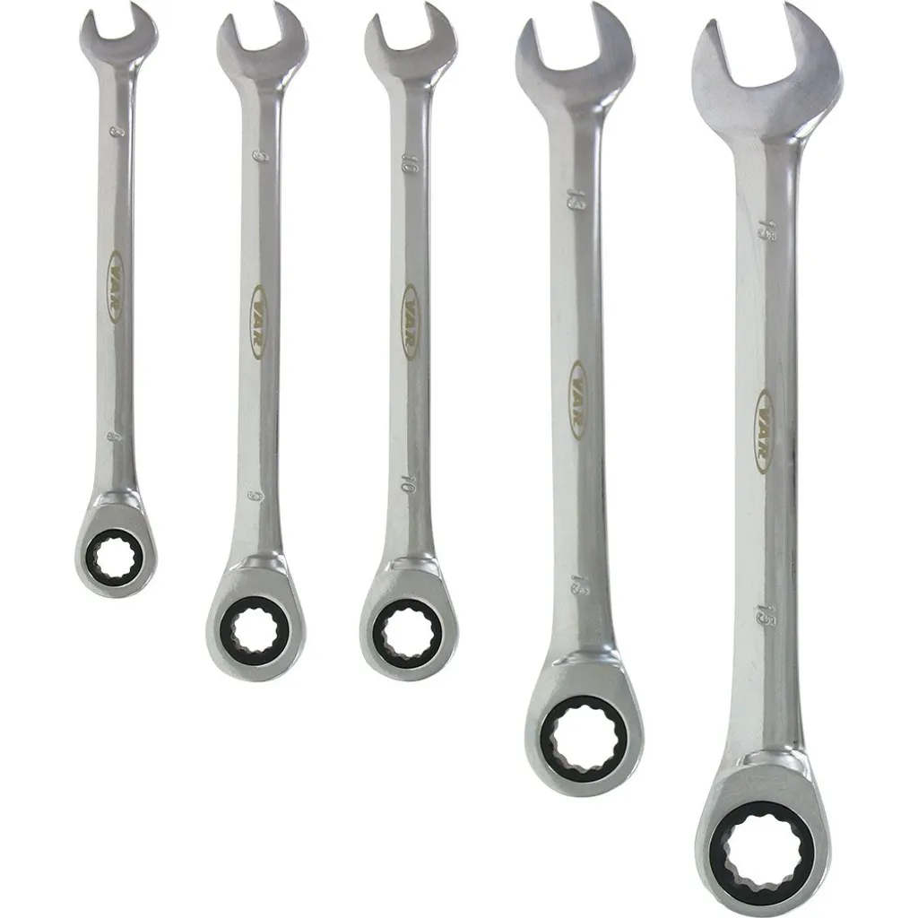 Jeu de 5 clés mixtes à cliquet argentées 8-15 mm en acier chrome