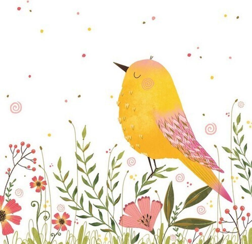 20 Servietten Bird yellow - Gelber Vogel auf Wiese 33x33cm