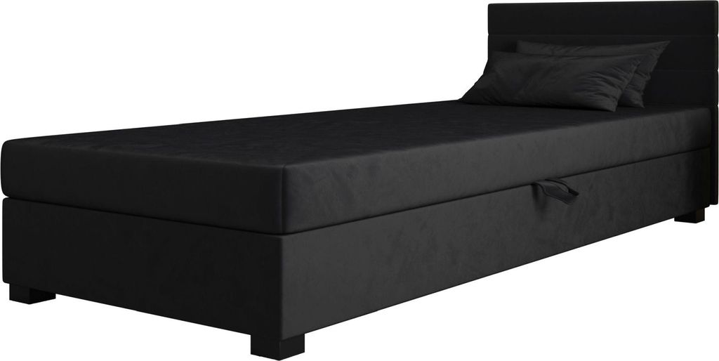 AURA SOFA Boxspringbett WILD 110x195 Komplett-Set mit Bonell Matratze, Polsterbett mit Bettkästen - Schwarz, MONOLITH 97