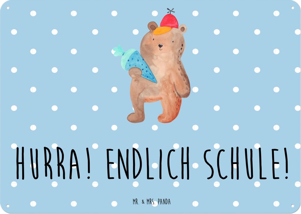 Mr. & Mrs. Panda Wandbild Bär Schultüte DIN A5 - Blau Pastell - Geschenk, Grundschule, Motiv, Einschulung, Schulbeginn, tafel, Teddy, Türschild,...