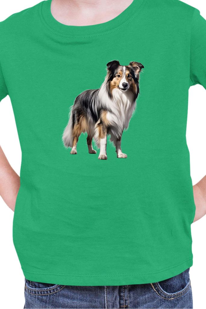 Kinder T-Shirt Dogs Breeds Collie Dog Breed 005, 3-4 Jahr - 104 / Grün