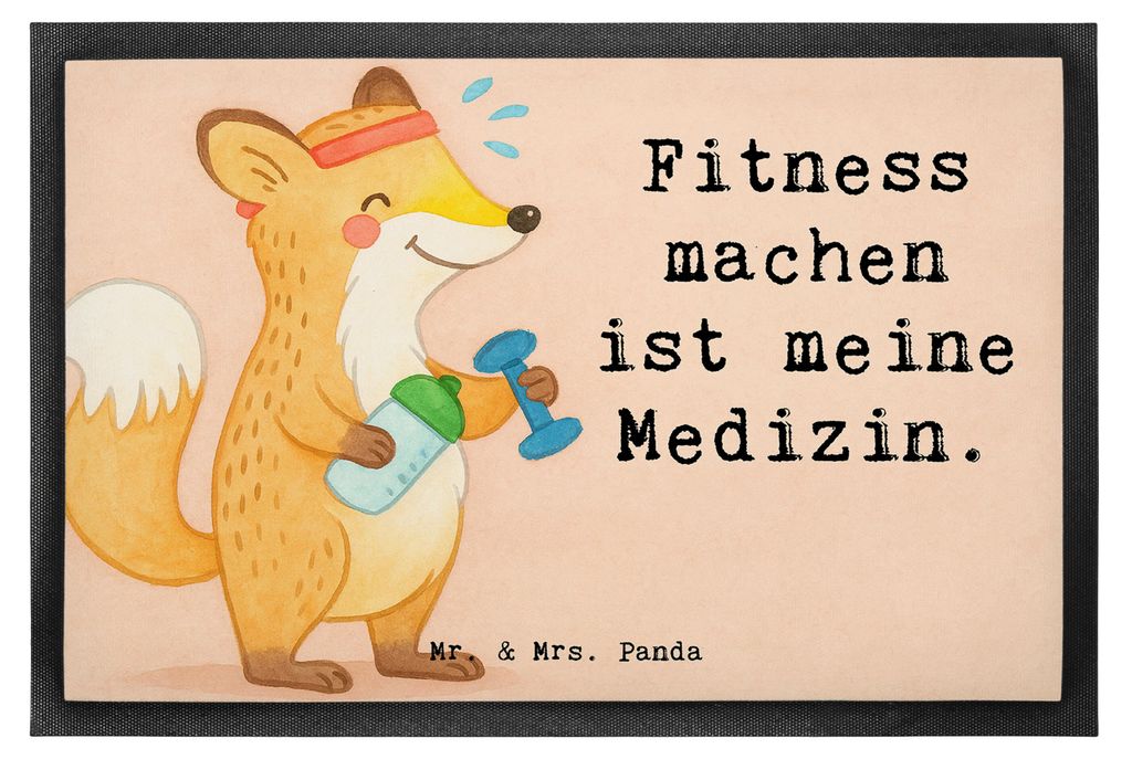Mr. & Mrs. Panda Schmutzfangmatte Fuchs Fitness Design 40 x 60 cm - Weiß - Geschenk, Fitnessstudio, Fussmatte, Schmutzfänger, Sauberlaufmatte, Sp...