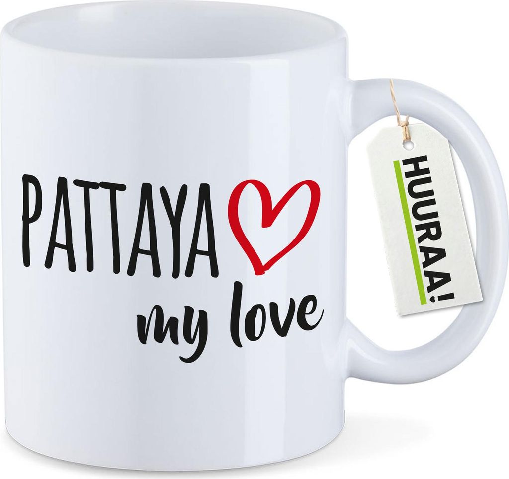 Huuraa Kaffeetasse Pattaya my love 330ml Weiß Keramik Kaffeebecher Geschenkidee