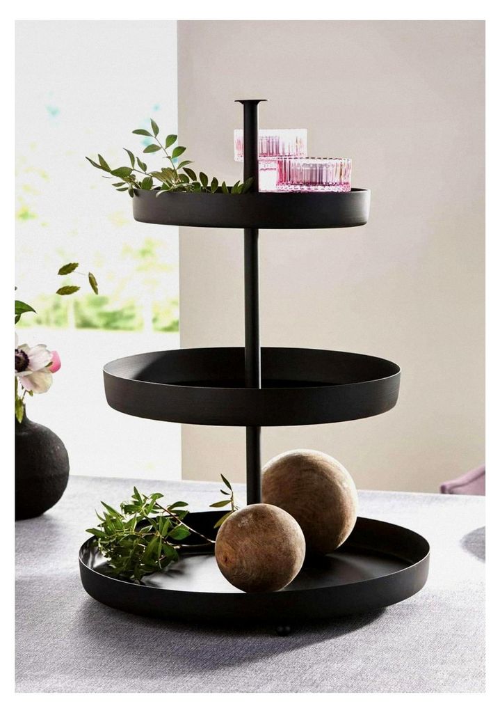 Etagere aus Metall, matt-schwarz, 3-stöckig