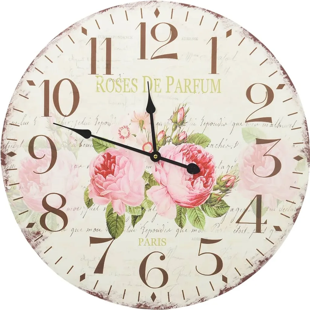 Orologio da Parete Vintage a Fiori vidaXL 60 cm - Arredo Shabby Chic