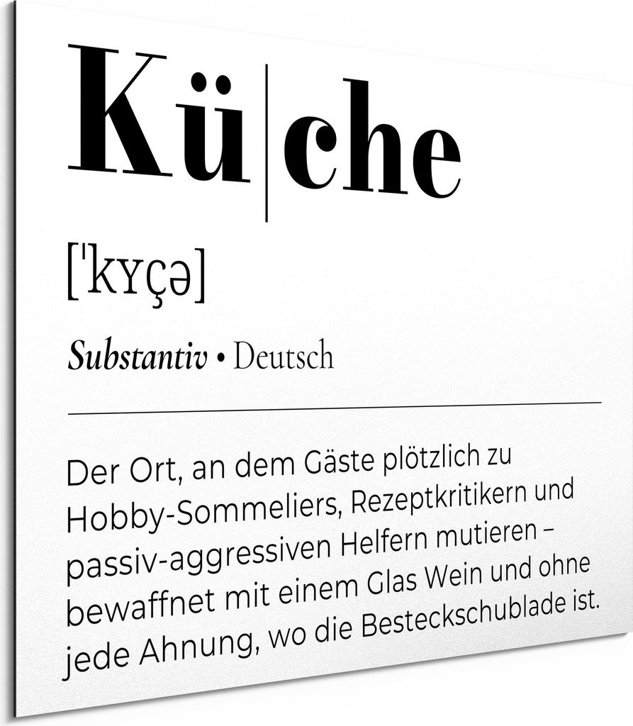 DEQORI Alu-Dibond Bild Weiß 40x30 cm 'Küche - Definition' Wandbild Metall dünn Design