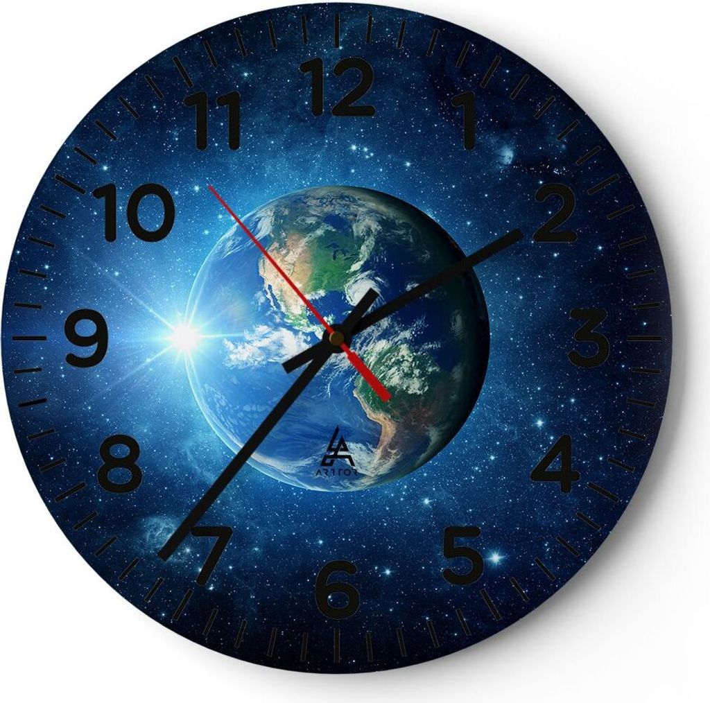Wanduhr - Rund - Glasuhr - Erde Universum Sterne Galaxie - 40x40cm - Schleichendes Uhrwerk - Lautlos - zum Aufhängen bereit - Dekoration Modern - ...