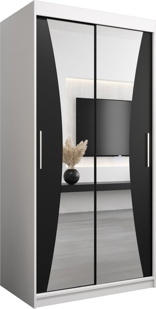 Kleiderschrank, Schiebetürenschrank Schlafzimmer, Schrank mit Spiegel MONACO 100 cm