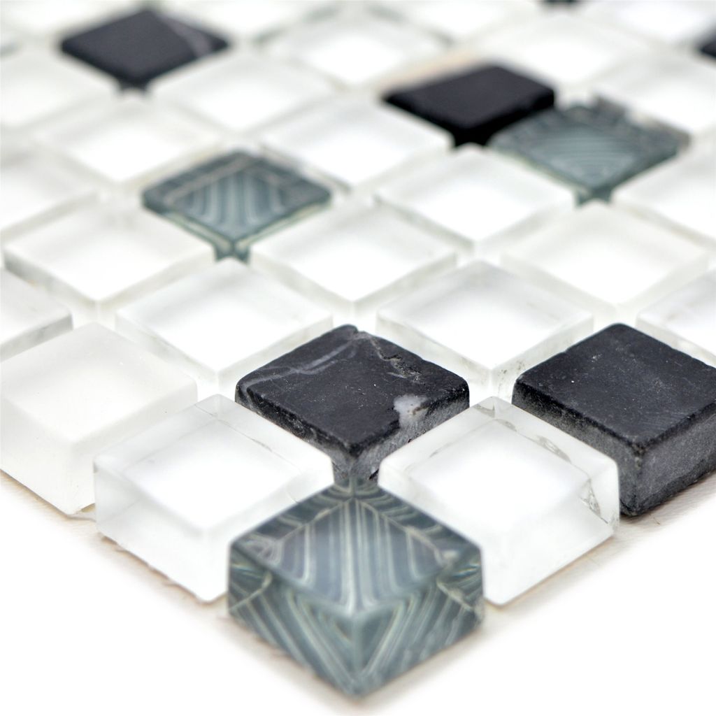 Glasmosaik Natursteinfliesen Nexus Superweiß Schwarz