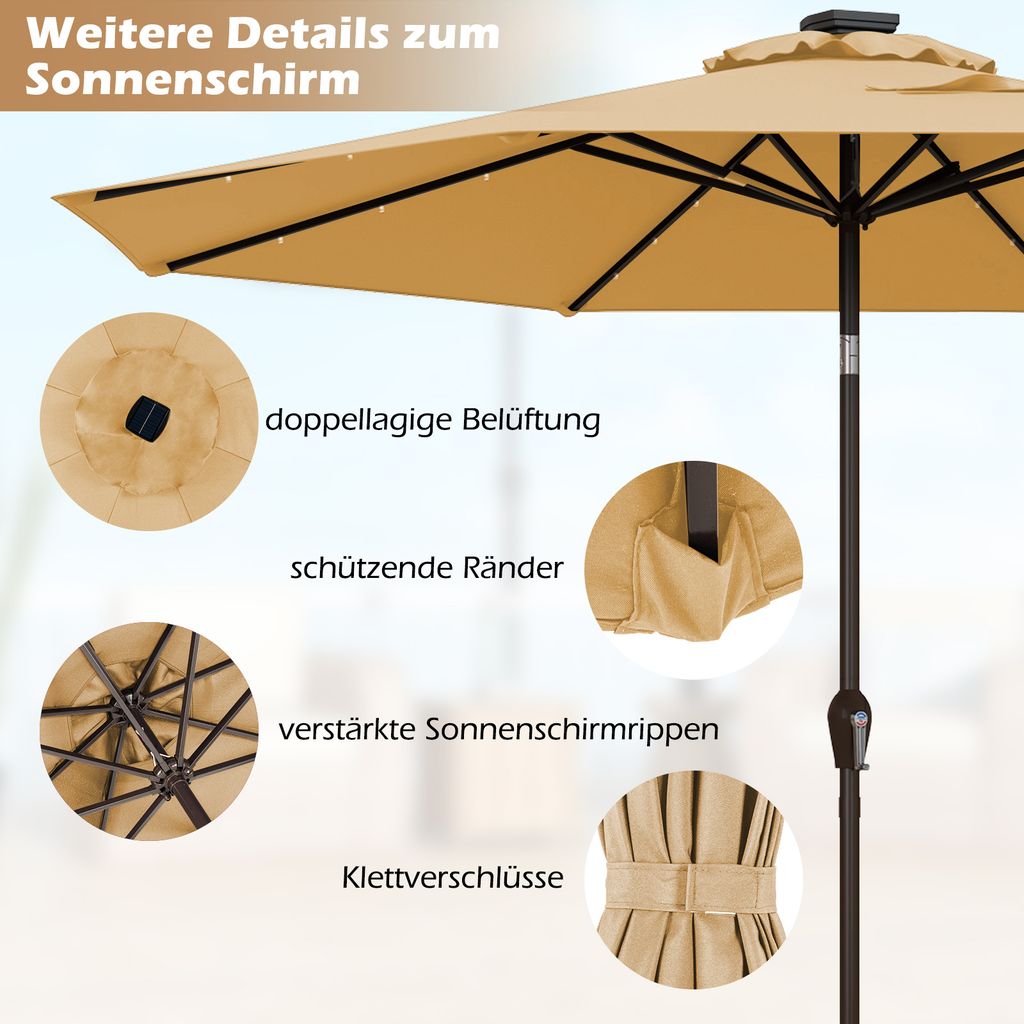 COSTWAY 300cm Sonnenschirm mit Solar-LED-Beleuchtung Produktbild 8