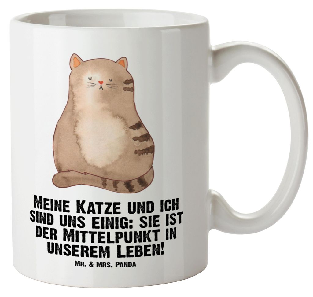 Mr. & Mrs. Panda weisse tasse Katze Sitzen - Weiß - Geschenk, Pott, Teebecher, steingut, Herz, Cats, Haustier, Große Teetasse, großer becher, Ka...