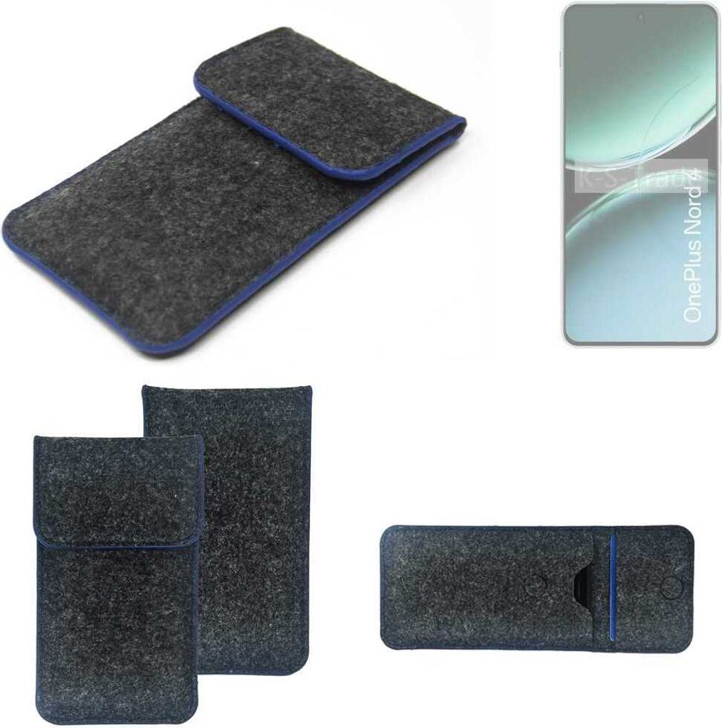 K-S-Trade Handy-Hülle Schutz-Hülle kompatibel mit OnePlus Nord 4 Filztasche Pouch Tasche Case Sleeve Filzhülle dunkelgrau, blauer Rand