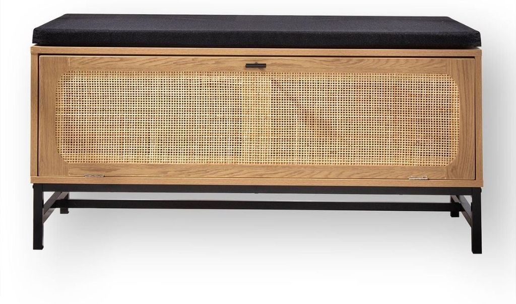 CALICOSY - Banc d'entrée avec rangements, façade en rotin Image du produit 