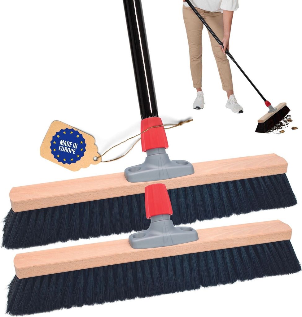 Novaliv 2x Saalbesen 50 cm mit Stiel Borsten Kunstborsten besen fein Ideal als Werkstattbesen mit Stiel Hallenbesen Industriebesen Hausbesen Kehrbe...