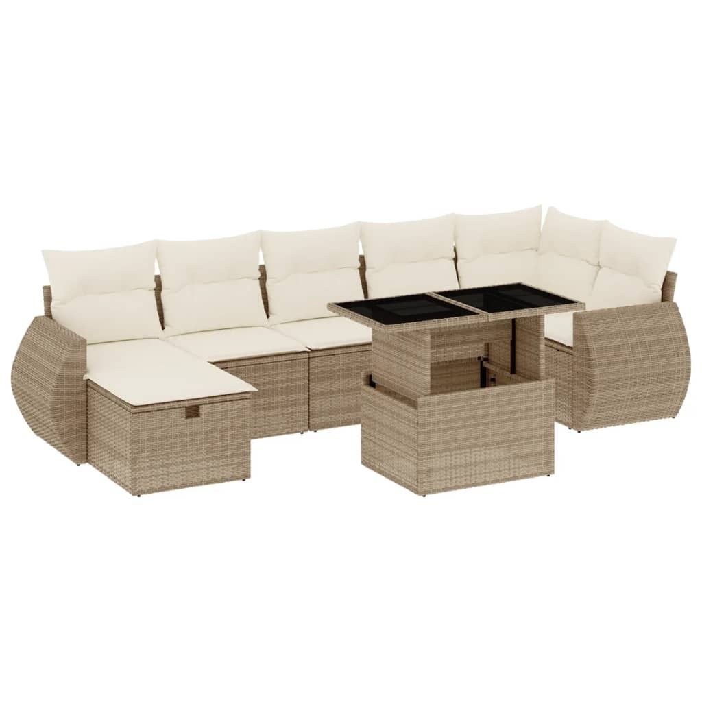 vidaXL 8-tlg. Garten-Sofagarnitur mit Kissen Beige Poly Rattan