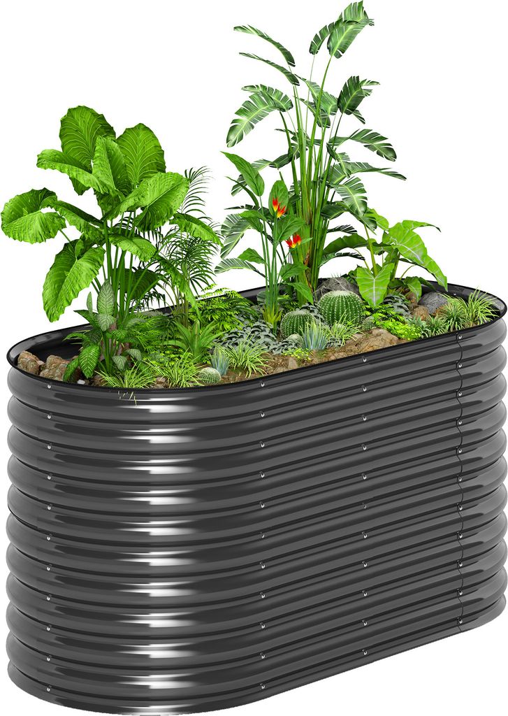 Outsunny Hochbeet aus Stahl, Pflanzbeet Frühbeet Gartenbeet stapelbar Blumenkasten steckbar Pflanzkasten 160x80x80cm