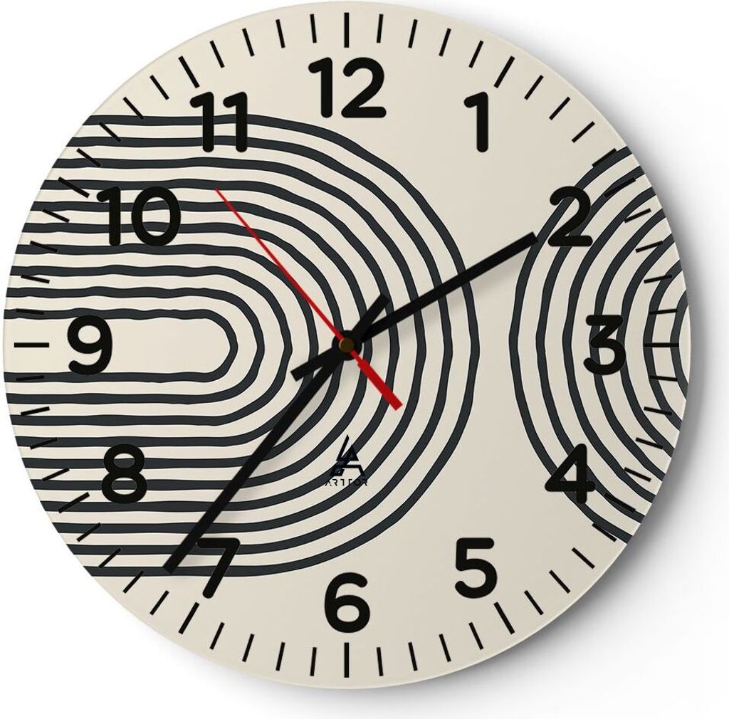 Wanduhr - Rund - Glasuhr - Linien Oval Minimalismus - 40x40cm - Schleichendes Uhrwerk - Lautlos - zum Aufhängen bereit - Dekoration Modern - Wandd...