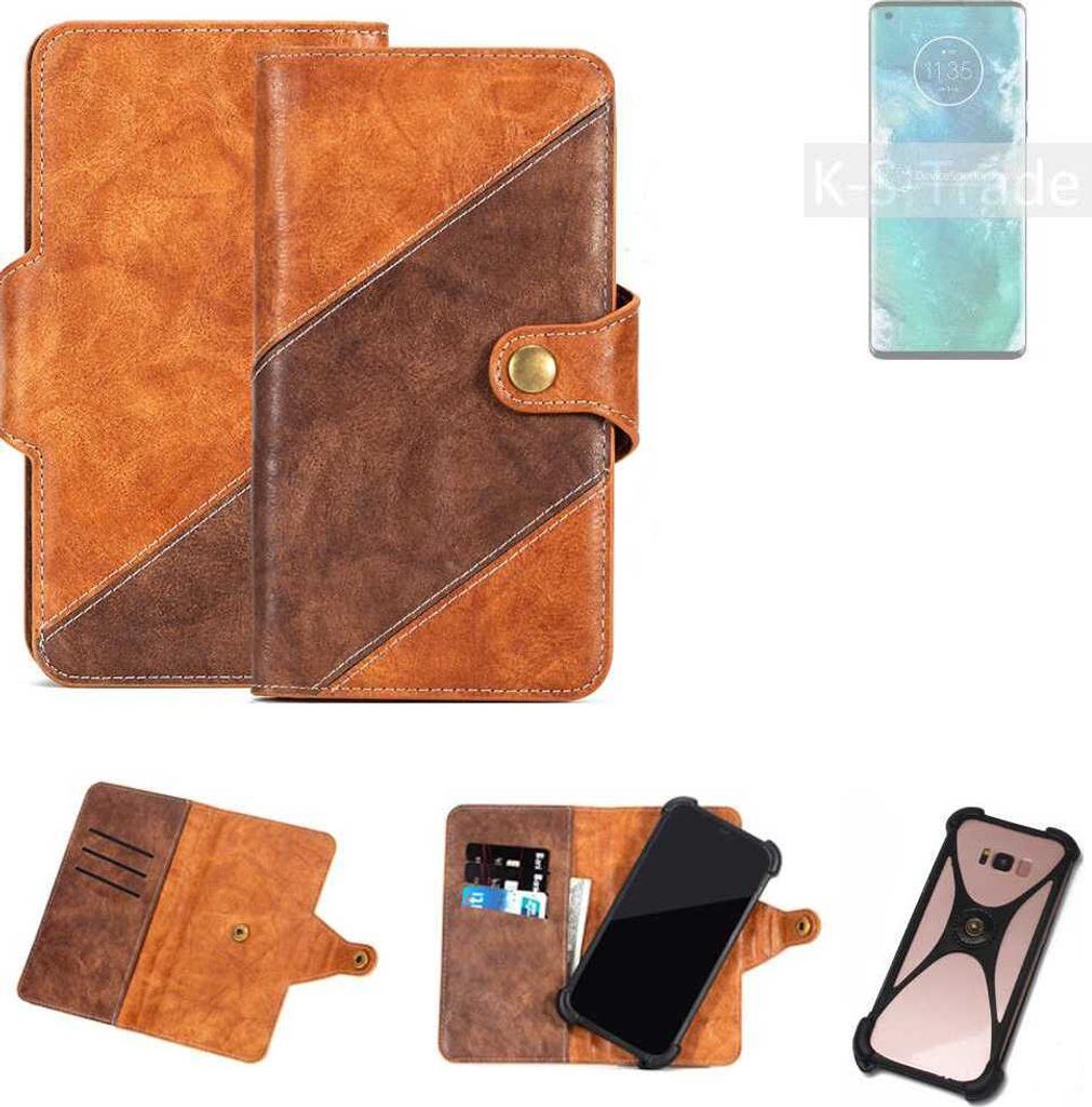 K-S-Trade Handyhülle Schutzhülle Bookstyle Case Wallet-Case kompatibel mit Motorola Edge+ Cover Klapphülle Kantenschutz Smartphone dunkelbraun