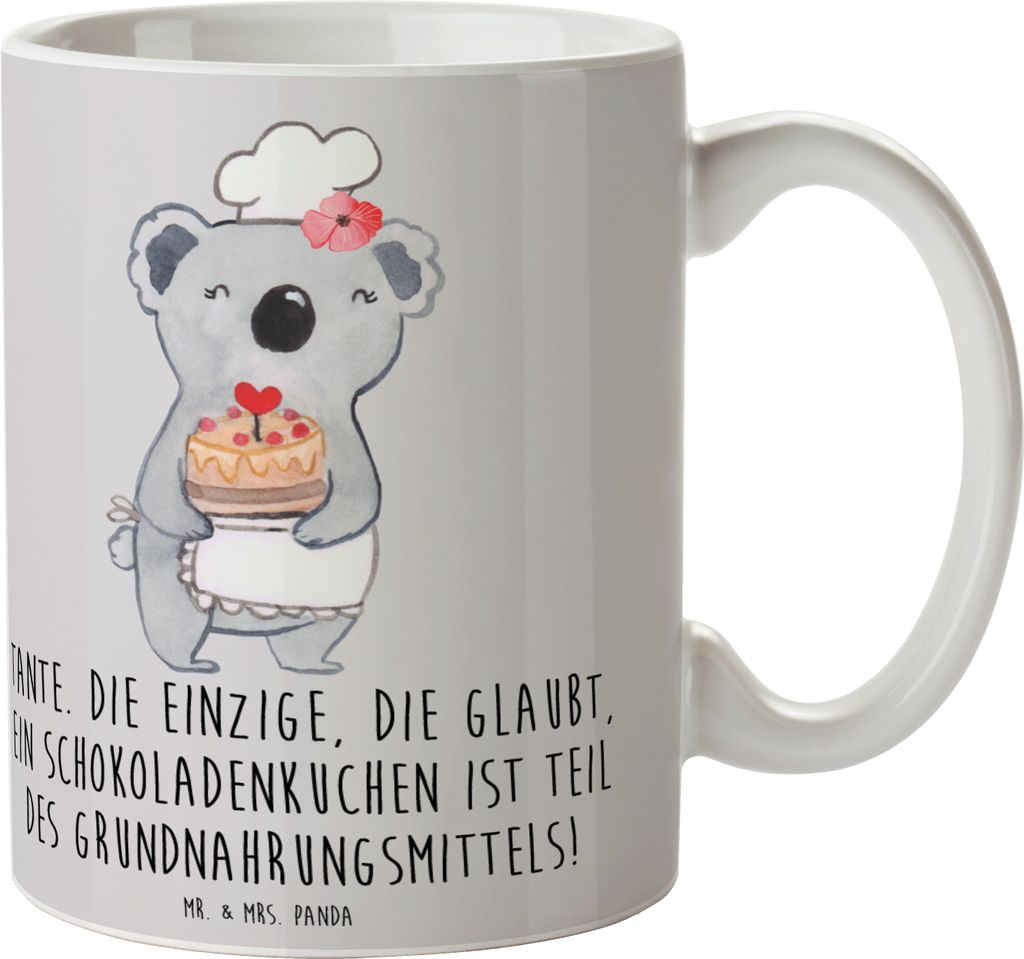 Mr. & Mrs. Panda Keramiktasse Tante Schokoladenkuchen - Grau Pastell - Geschenk, Pott, Tasse, Geschenkidee, Becher, Humor, Handarbeit, Keramikbeche...