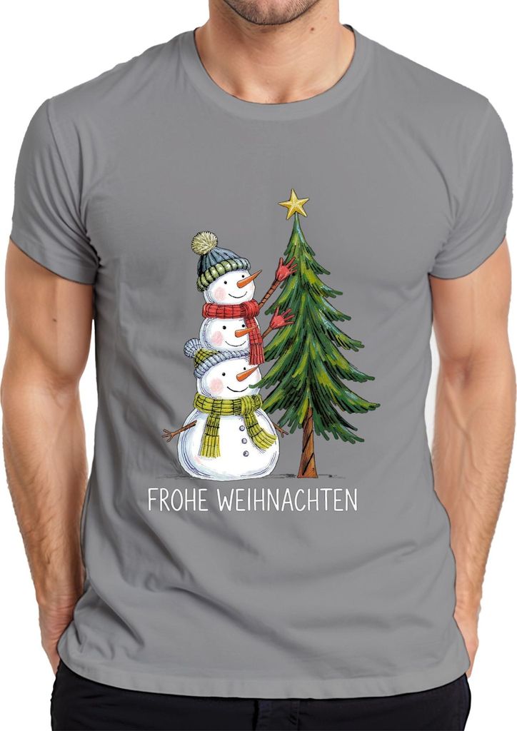 Frohe Weihnachten Schneemänner Weihnachtsbaum Niedlich Kinder Herren T-Shirt, Grau, M