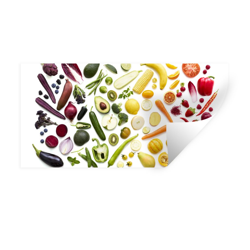 MuchoWow Wandtattoo Wandsticker Wandaufkleber Gemüse - Obst - Regenbogen 80x40 cm Selbstklebend und Repositionierbar - Aufkleber