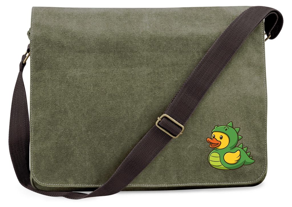 Huuraa Umhängetasche Quietscheente Dinosaurier Gummiente Gärtnerin 14 Liter Military Green Canvas Laptoptasche Geschenkidee