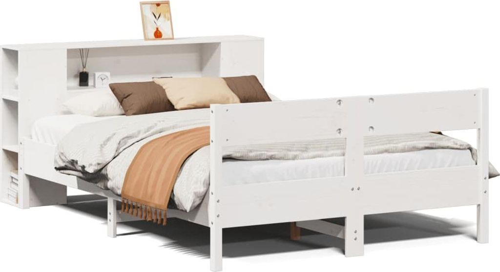 vidaXL Massivholzbett mit Regal ohne Matratze Weiß 120x200 cm Kiefer