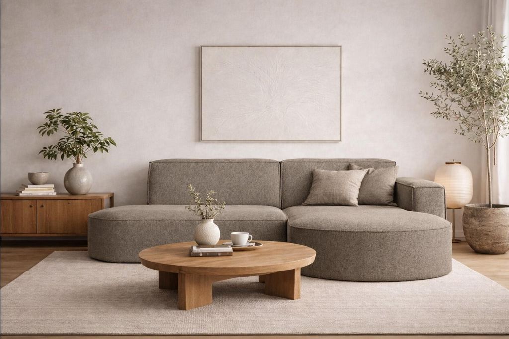 Kaiser Möbel Ecksofa, Sofa L form, Couch L form MODENA L STUDIO stoff Verita Warmbeige Rechts