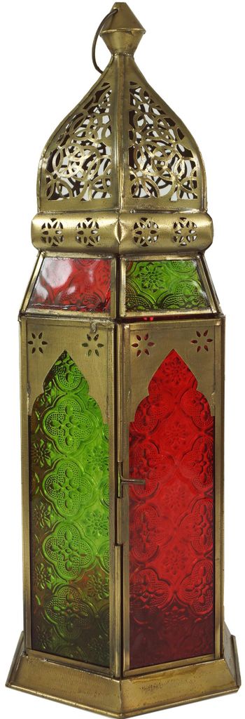 Orientalische Metall/Glas Laterne in Marrokanischem Design, Windlicht - Modell 9, Mehrfarbig, Glas,Metall,Eisen, 41*14*14 cm, Orientalische Laternen