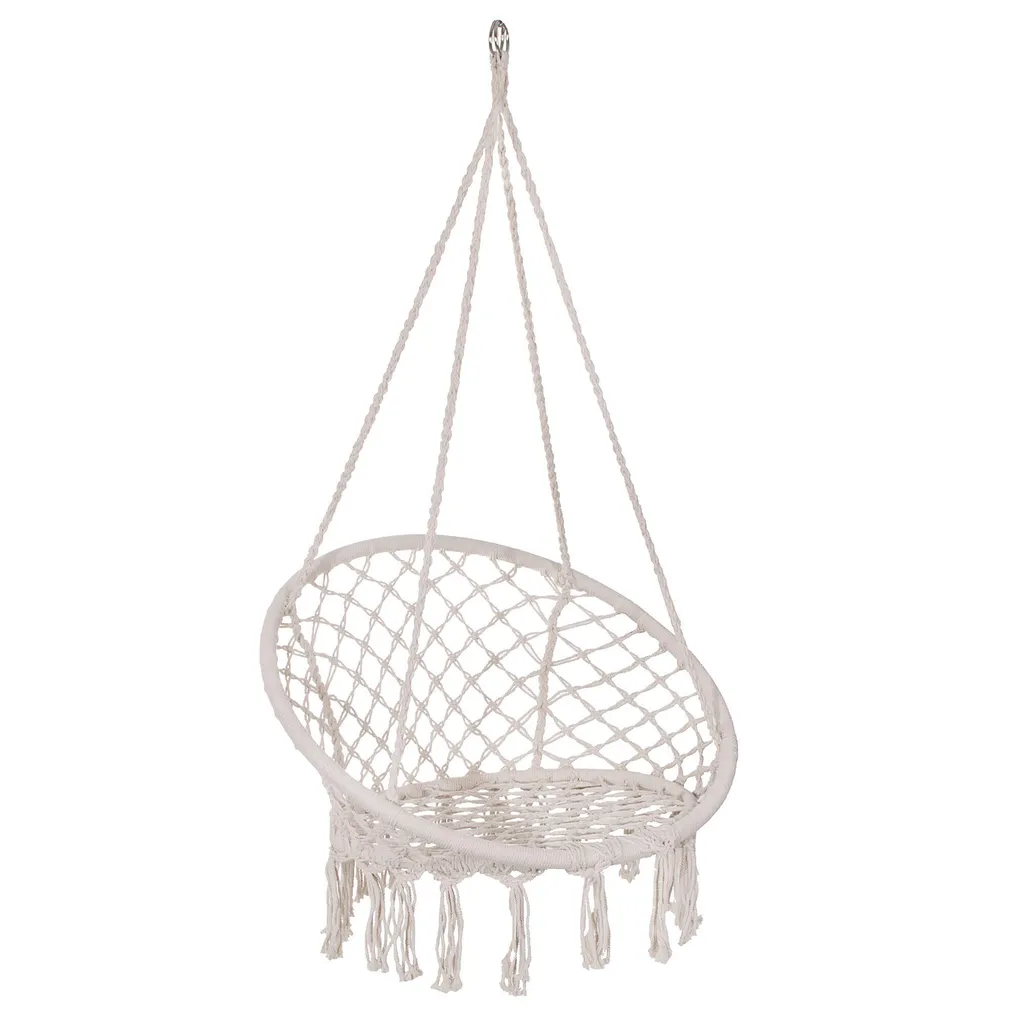 Balançoire suspendue Springos en macramé avec franges pour jardin et salon
