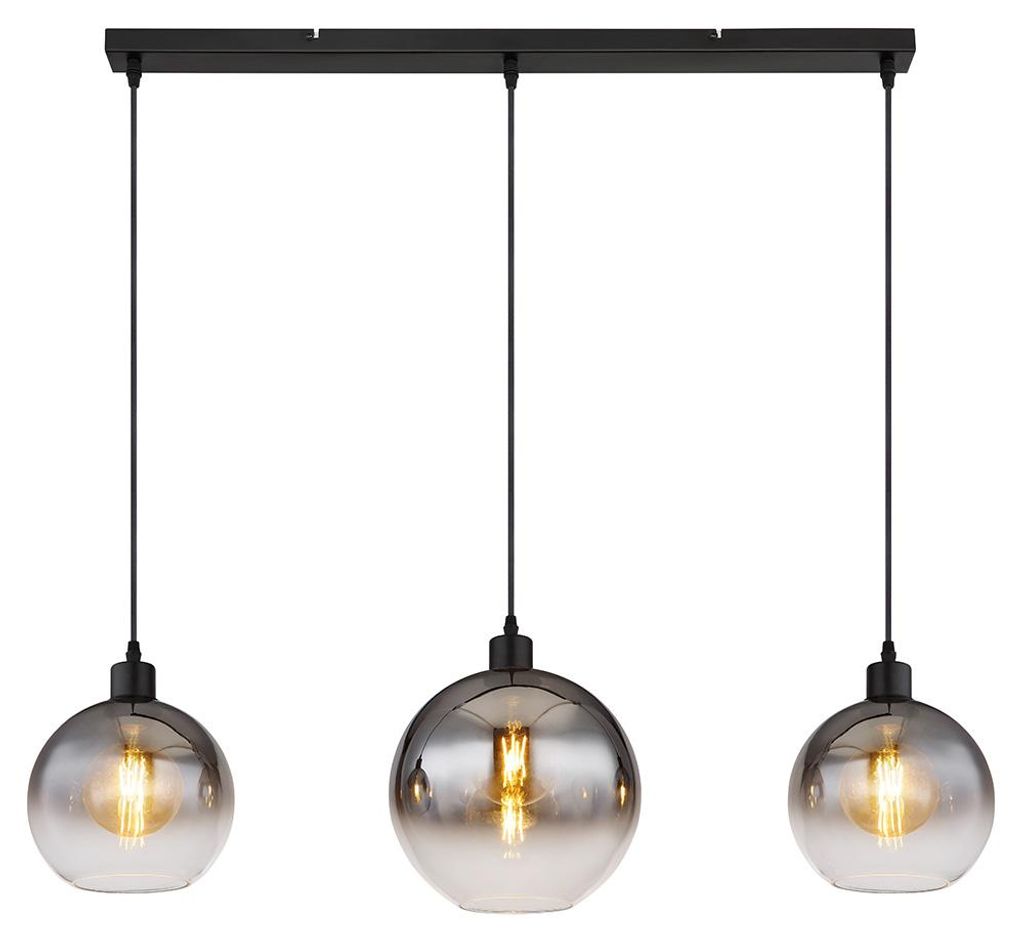 Hängeleuchte, 3-Flammig, Rauchglas, schwarz, L 95 cm Produktbild 
