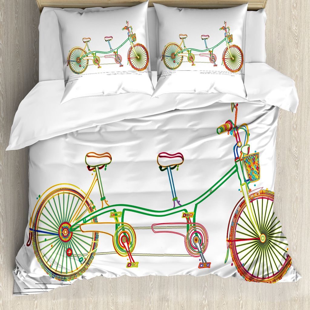 ABAKUHAUS Fahrrad Bettbezug, Tandem Bike Entwurf, Milbensicher Allergiker geeignet mit Kissenbezügen, 200 cm x 200 cm - 80 x 80 cm, Mehrfarbig