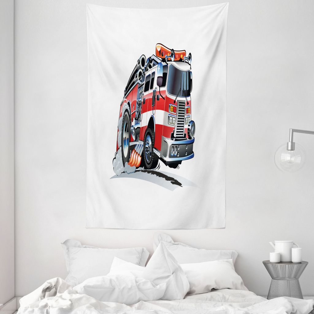 ABAKUHAUS LKW Wandteppich und Tagesdecke, Feuerwehr LKW aus Weiches Mikrofaser Stoff Waschbar ohne Verblassen Digitaldruck, 140 x 230 cm, Babyblau ...