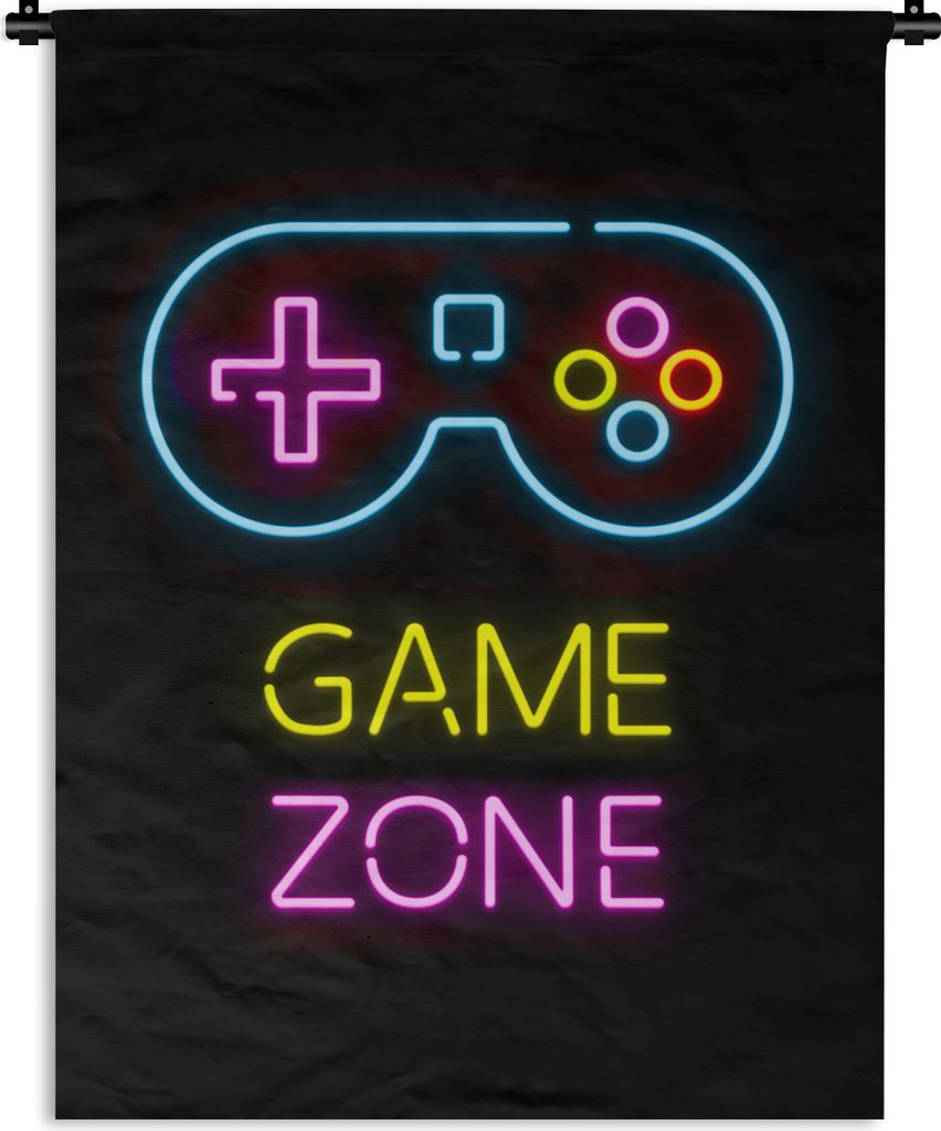 MuchoWow Wandteppich Wandbehang Controller - Spiel - Neon - Schwarz - Zitate - Spielzone 120x160 cm Tapisserie Dekoration Wandtuch - Wohnzimmer -...