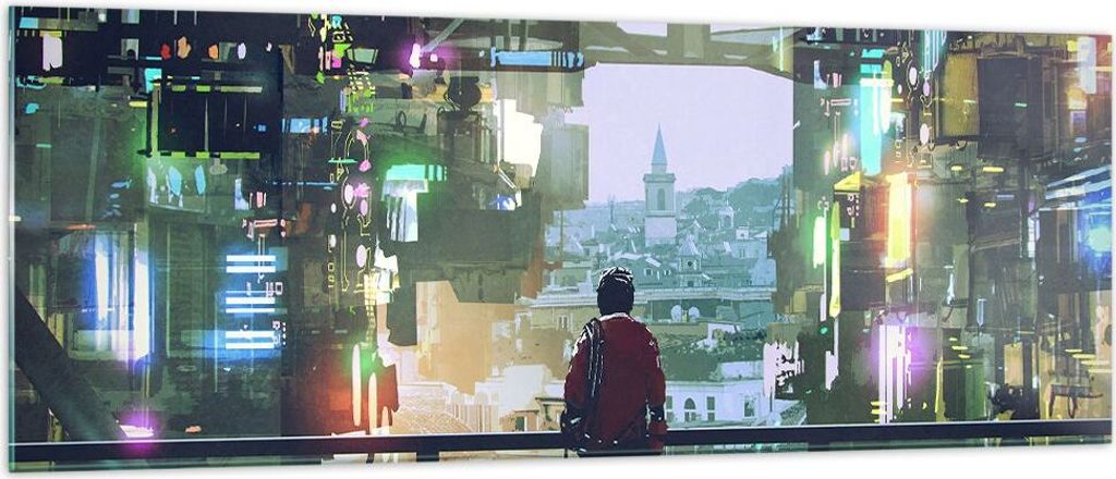 Bilder auf glas - Stadt Brücke Haus - 140x50cm - Glasbilder - Wandbilder - Kunstdruck - zum Aufhängen bereit - Wanddekoration aus Glas - Glas Bil...