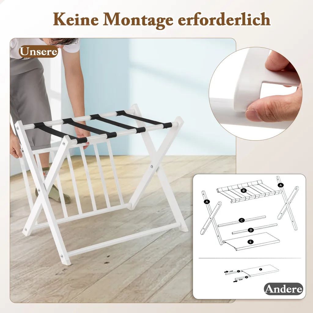 COSTWAY Support à Bagages Pliable Blanc avec Rangement à 2 Niveaux - 6