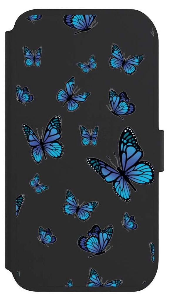 NIVOCASE Klapphülle für Apple iPhone 11 Handyhülle aus Kunst Leder NIVOflip schwarz Muster Schmetterling transparent