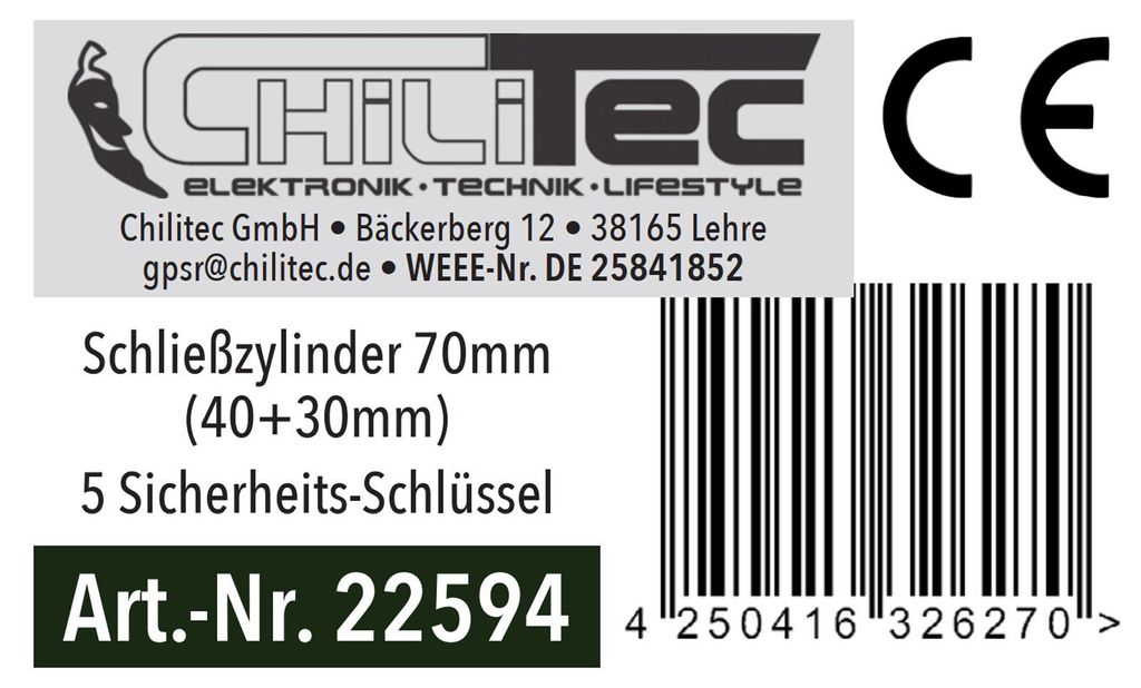 Schließzylinder 70mm (40+30mm) Produktbild 