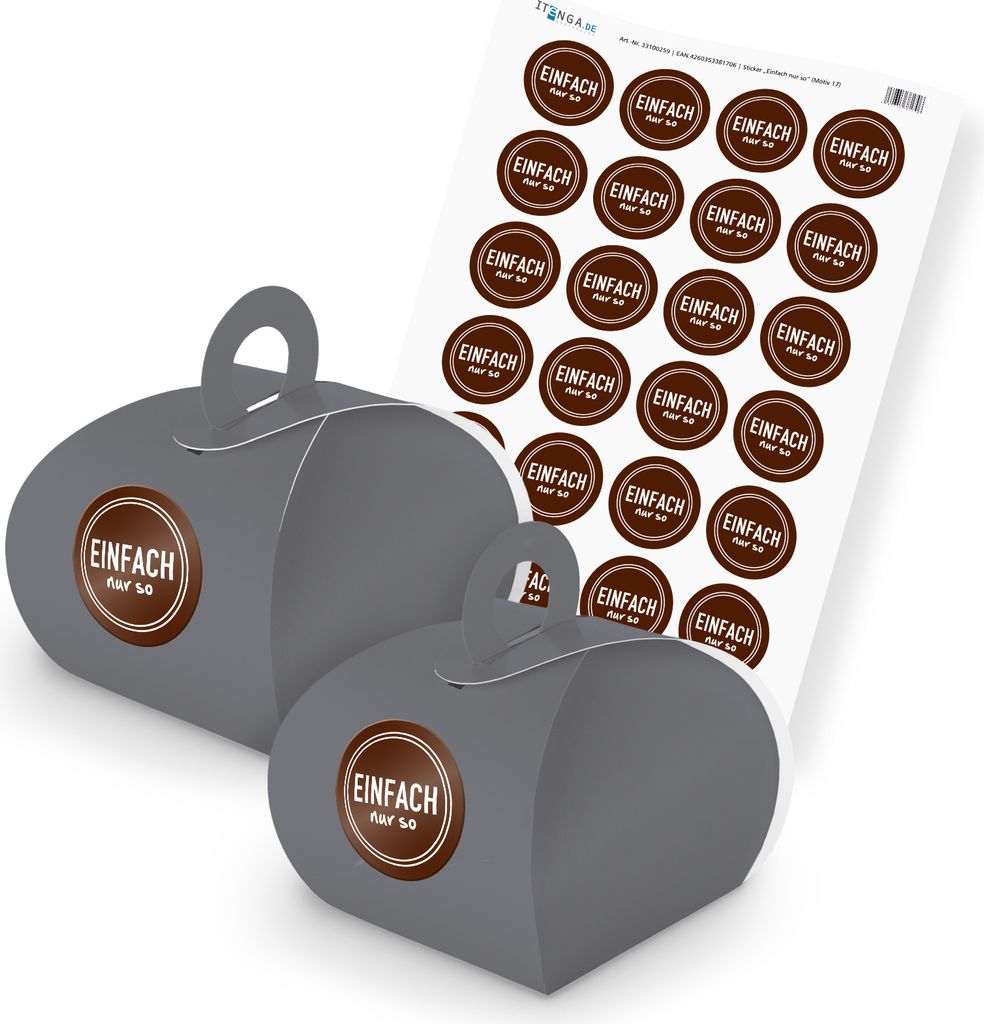 itenga SET Einfach nur so (Motiv 17) 24x Geschenkschachtel mit Griff grau + Stic